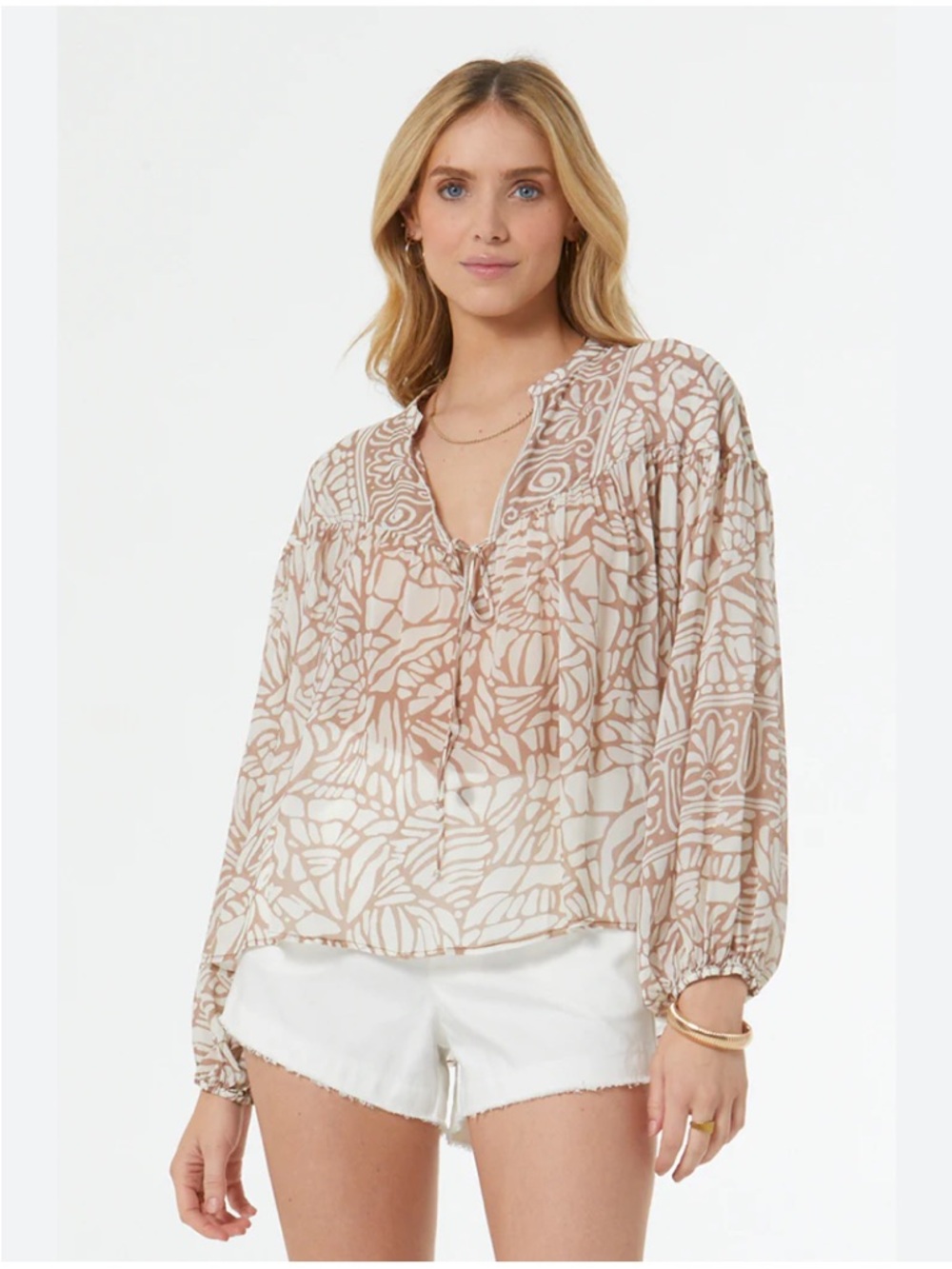 Young fabulous and broke sheer brown and beige blouse size medium